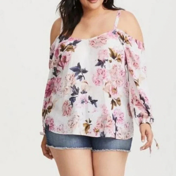 Torrid Cold Shoulder Blouse‎ - Runway Collection - Size 0/Large - Floral - Picture 1 of 5